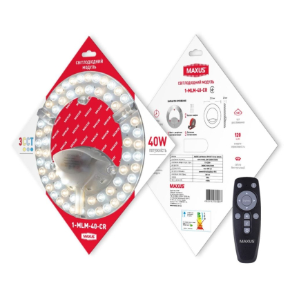 Світлодіодний модуль з пультом дистанційного керування 1-MLM-40-CR MAXUS Led Module 40W 3CCT Circle Remote, Maxus, 1-MLM-40-CR