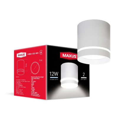 Світильник світлодіодний Maxus Surface Downlight 12W 4100K White, Maxus, 1-MSD-1241-WH