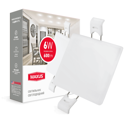 LED світильник точковий врізний MAXUS SP edge 6W, 4100К (квадрат), Maxus, 1-MSP-0641-S