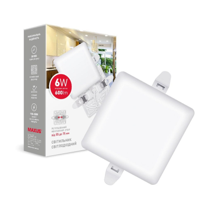 Світильник світлодіодний MAXUS SP Adjustable 6W 4100K Square, Maxus, 1-MSP-0641-SA