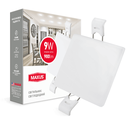 LED світильник точковий врізний MAXUS SP edge 9W, 4100К (квадрат), Maxus, 1-MSP-0941-S