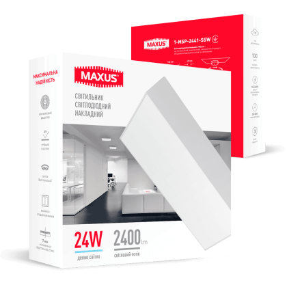 Накладний настінно-стельовий світлодіодний світильник 1-MSP-2441-SSW MAXUS SP Ceiling 24W 4100K Square Slim White, Maxus, 1-MSP-2441-SSW