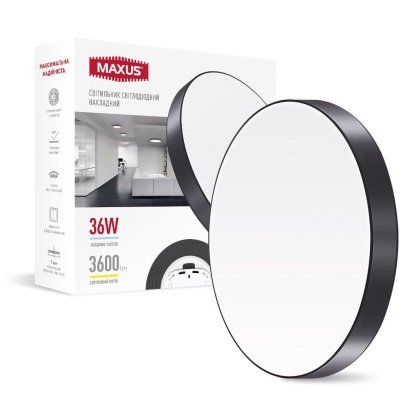 Накладний настінно-стельовий світлодіодний світильник 1-MSP-3641-SLB MAXUS SP Ceiling 36W 4100K Circle Slim Black, Maxus, 1-MSP-3641-SLB