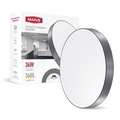 Накладний настінно-стельовий світлодіодний світильник 1-MSP-3641-SLG MAXUS SP Ceiling 36W 4100K Circle Slim Gray, Maxus, 1-MSP-3641-SLG