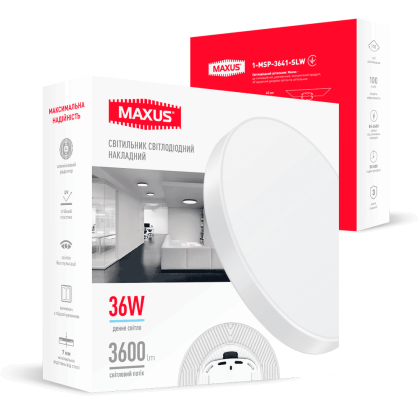 Накладний настінно-стельовий світлодіодний світильник 1-MSP-3641-SLW MAXUS SP Ceiling 36W 4100K Circle Slim White, Maxus, 1-MSP-3641-SLW