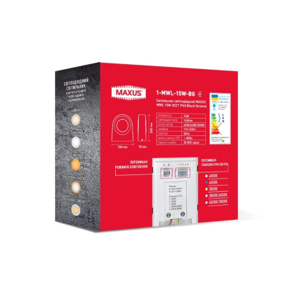 Фасадний світлодіодний світильник MAXUS MWL 15W 3CCT IP65 Black General, Maxus, 1-MWL-15W-BG