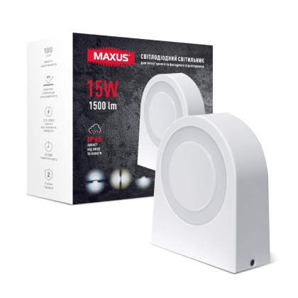 Фасадний світлодіодний світильник MAXUS MWL 15W 3CCT IP65 White General, Maxus, 1-MWL-15W-WG