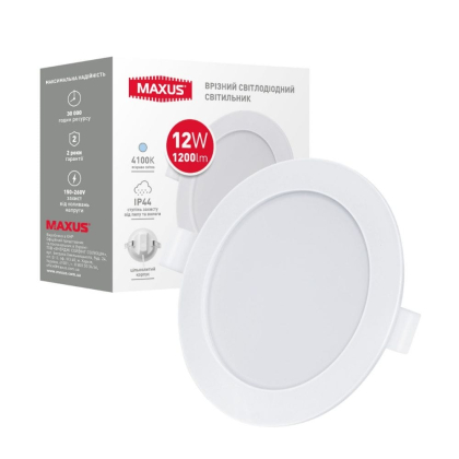 Врізний світлодіодний світильник 1-RDL-1241-IP MAXUS RDL 12W 4100K IP44, Maxus, 1-RDL-1241-IP