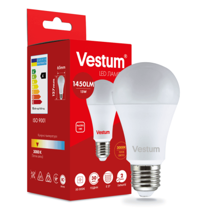 Світлодіодна лампа Vestum A65 15W 3000K 220V E27 1-VS-1102, Vestum, 1-VS-1102