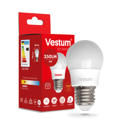Світлодіодна лампа Vestum G45 4W 3000K 220V E27 1-VS-1206, Vestum, 1-VS-1206