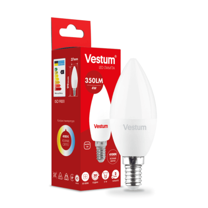 Світлодіодна лампа Vestum C37 4W 4100K 220V E14 1-VS-1307, Vestum, 1-VS-1307