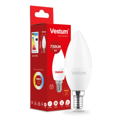 Світлодіодна лампа Vestum C37 8W 3000K 220V E14 1-VS-1312, Vestum, 1-VS-1312
