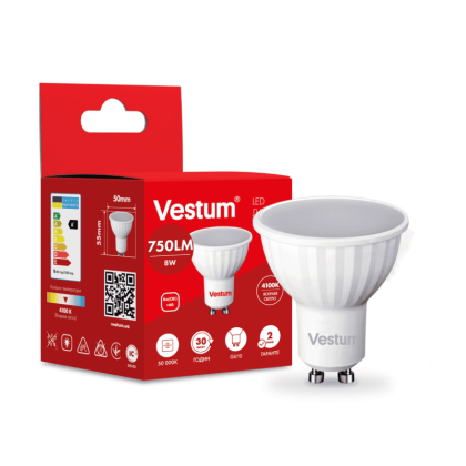Світлодіодна лампа Vestum MR16 8W 4100K 220V GU10 1-VS-1508, Vestum, 1-VS-1508