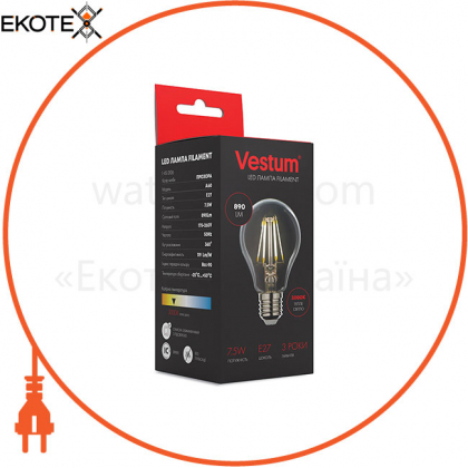 Лампа LED Vestum філамент А60 Е27 7,5Вт 220V 3000К
