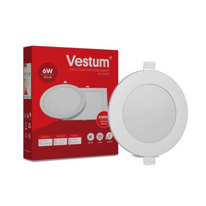 Круглий світлодіодний врізний світильник Vestum 6W 4000K 220V 1-VS-5102, Vestum, 1-VS-5102