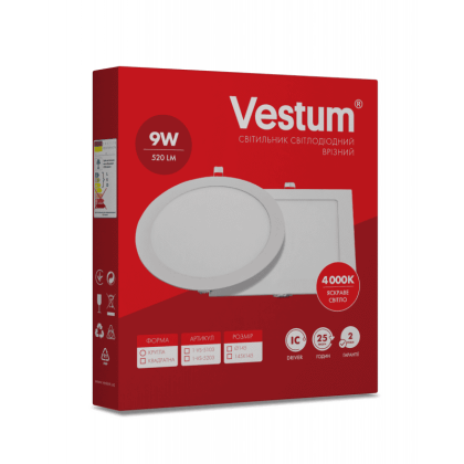 Круглий світлодіодний врізний світильник Vestum 9W 4000K 220V 1-VS-5103, Vestum, 1-VS-5103