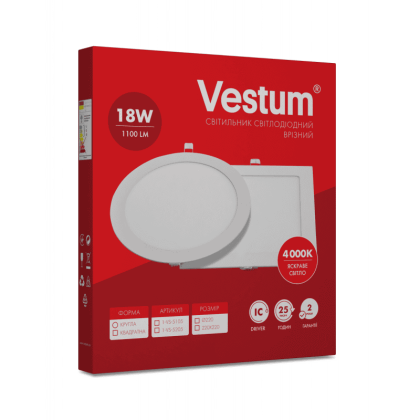 Круглий світлодіодний врізний світильник Vestum 18W 4000K 220V 1-VS-5105, Vestum, 1-VS-5105