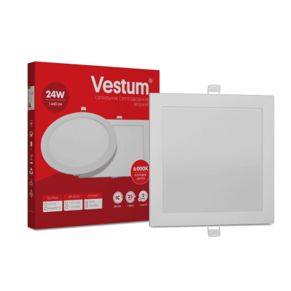 Квадратний світлодіодний врізний світильник Vestum 24W 6000K 220V 1-VS-5206, Vestum, 1-VS-5206
