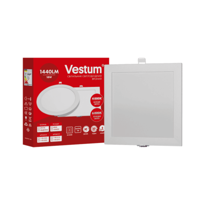 Квадртний світлодіодний врізний світильник Vestum 18W 6000K 220V 1-VS-5210, Vestum, 1-VS-5210