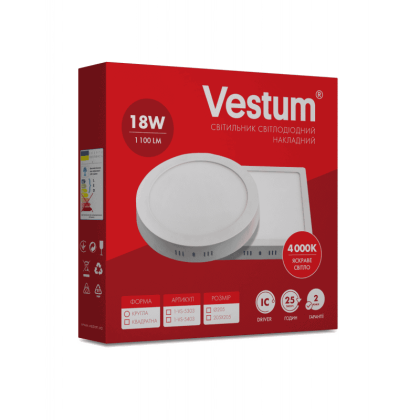 Круглий світлодіодний накладний світильник Vestum 18W 4000K 220V 1-VS-5303, Vestum, 1-VS-5303