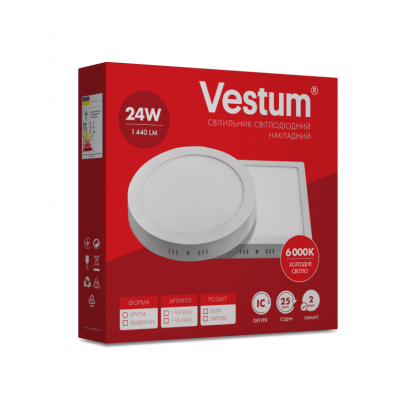 Круглий світлодіодний накладний світильник Vestum 24W 6000K 220V 1-VS-5304, Vestum, 1-VS-5304