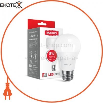Maxus 1-LED-559 лампа светодиодная a60 8w 3000k 220v e27
