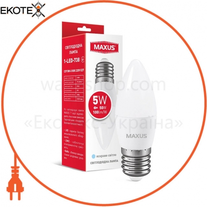 Maxus 1-LED-738 лампа светодиодная c37 5w 4100k 220v e27
