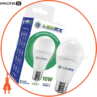 Ledex 100631 светодиодная лампа ledex, 10w, e27, 950lm, 4000к нейтральный, матовое стекло, 270град,  чип: epistar (тайвань)