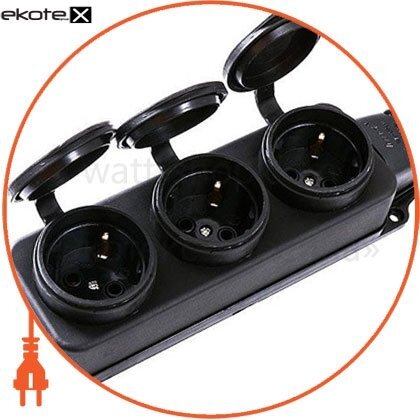 Розетка зовнішньої установки потрійна з заглушками, IP44 106-0400-0101 2P+PE, 1*16A, 220-240V (каучук), Lezard, 106-0400-0101