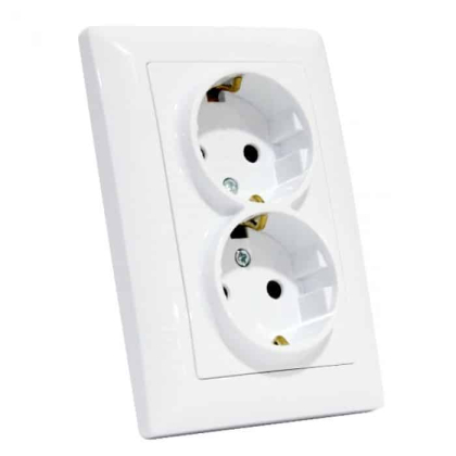 Розетка подвійна з заземленням біла TINA, Horoz Electric, 112-005-0019-010
