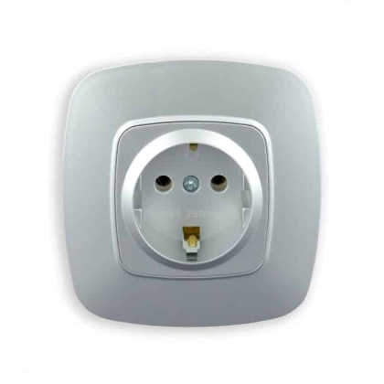 Розетка одинарна з заземленням срібло ELA, Horoz Electric, 112-007-0006-020