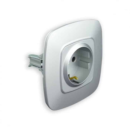 Розетка одинарна з заземленням срібло ELA, Horoz Electric, 112-007-0006-020