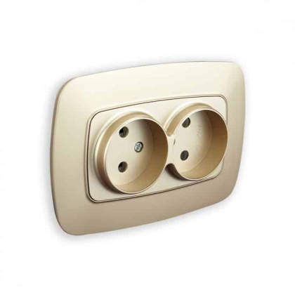 Розетка подвійна без заземлення золото ELA, Horoz Electric, 112-007-0007-030