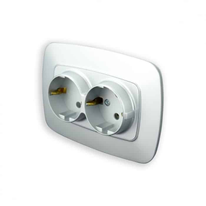 Розетка подвійна з заземленням срібло ELA, Horoz Electric, 112-007-0008-020