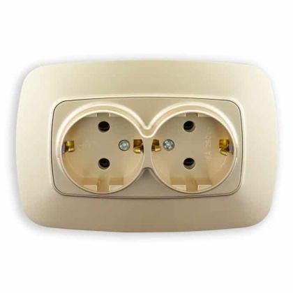 Розетка подвійна з заземленням золото ELA, Horoz Electric, 112-007-0008-030