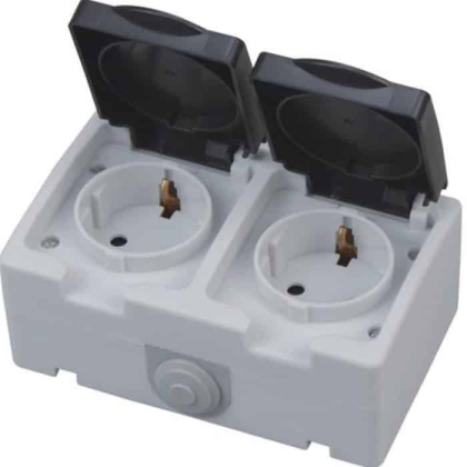 Розетка накладна 2-на з заземленням з кришкою ATOM, Horoz Electric, 112-100-0002-010
