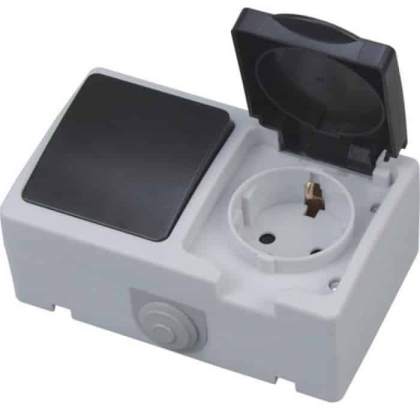 Розетка з заземленням з кришкою + вимикач ATOM, Horoz Electric, 112-100-0003-010