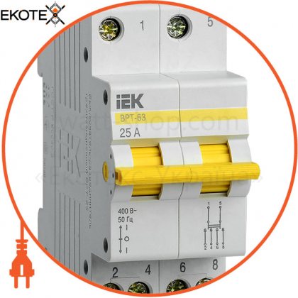 Вимикач-роз'єднувач трипозиційний ВРТ-63 2P 25А IEK, IEK, MPR10-2-025