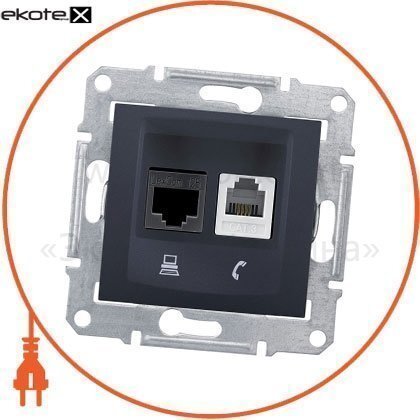 Sedna Розетка телефон+PCRJ11 + RJ45 cat.6 UTP без рамки, графіт, Schneider, SDN5200170