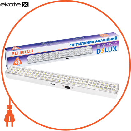 Delux 90013153 светильник светодиодный аварийный rel-901led (2*3.7v2ah) 90 led 6w аккумуляторный 480x68x38