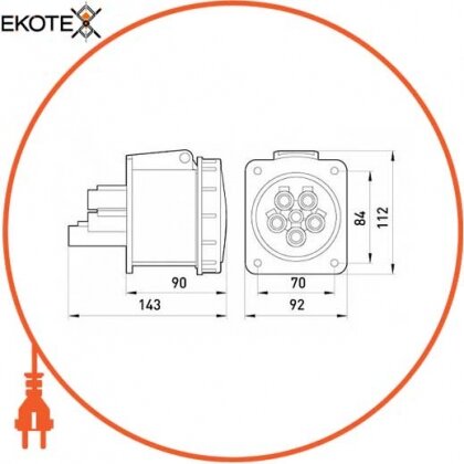 Силова розетка вбудована 3Р+N+Z, 400В, 63А, IP67, Enext, 55