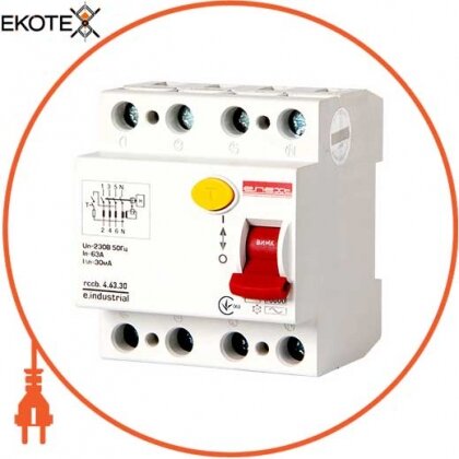 Enext i0220007 выключатель дифференциального тока e.industrial.rccb.4.63.30, 4р, 63а, 30ма