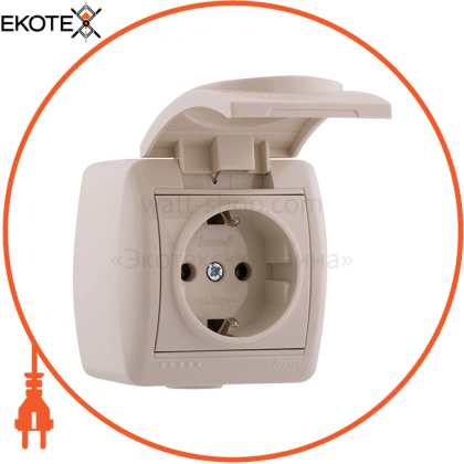 Розетка з/з з кришкою кераміка 710-0300-123 Колір Крем / Крем 250V 16A~, Lezard, 710-0300-123