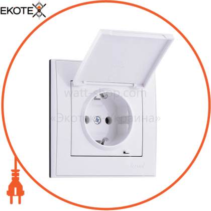 Розетка з/з з кришкою - FireProof Бакеліт 703-0202-123B Колір Білий/Білий 250V 16A~, Lezard, 703-0202-123B