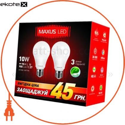 Maxus 2-LED-145-01 набор led ламп 10w теплый свет а60 е27 220v (2-led-145-01)