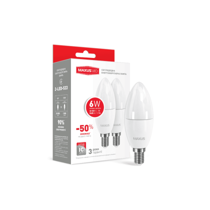 Набір LED ламп Maxus C37 6W тепле світло E14 (по 2 шт.) (2-LED-533-02), Maxus, 2-LED-533-02