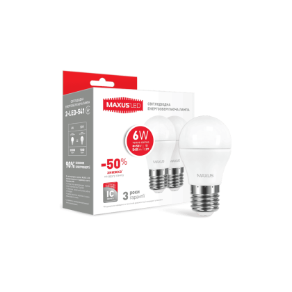 Набір LED ламп MAXUS G45 6W тепле світло E27 (по 2 шт.) (2-LED-541), Maxus, 2-LED-541