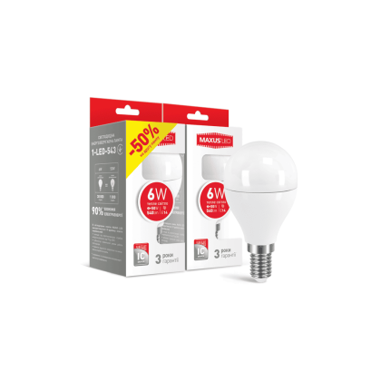 Набір LED ламп Maxus G45 6W тепле світло E14 (2-LED-543), Maxus, 2-LED-543