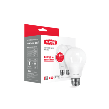 Набір LED ламп Maxus A70 15W яскраве світло E27 (по 2 шт.) (2-LED-568-01), Maxus, 2-LED-568-01