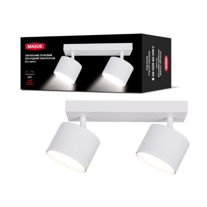Світильник точковий накладний поворотний без лампи MAXUS Wave Spot Base GX53x2 White, Maxus, 2-MAX-SW-GX53-WH